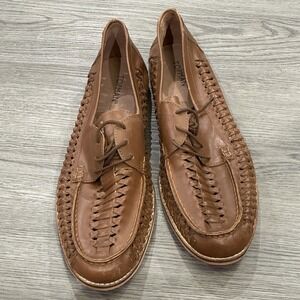 Topman Brown Woven Top Leather  Lace Up Slip On Moccasins | Size 46 (US 12)